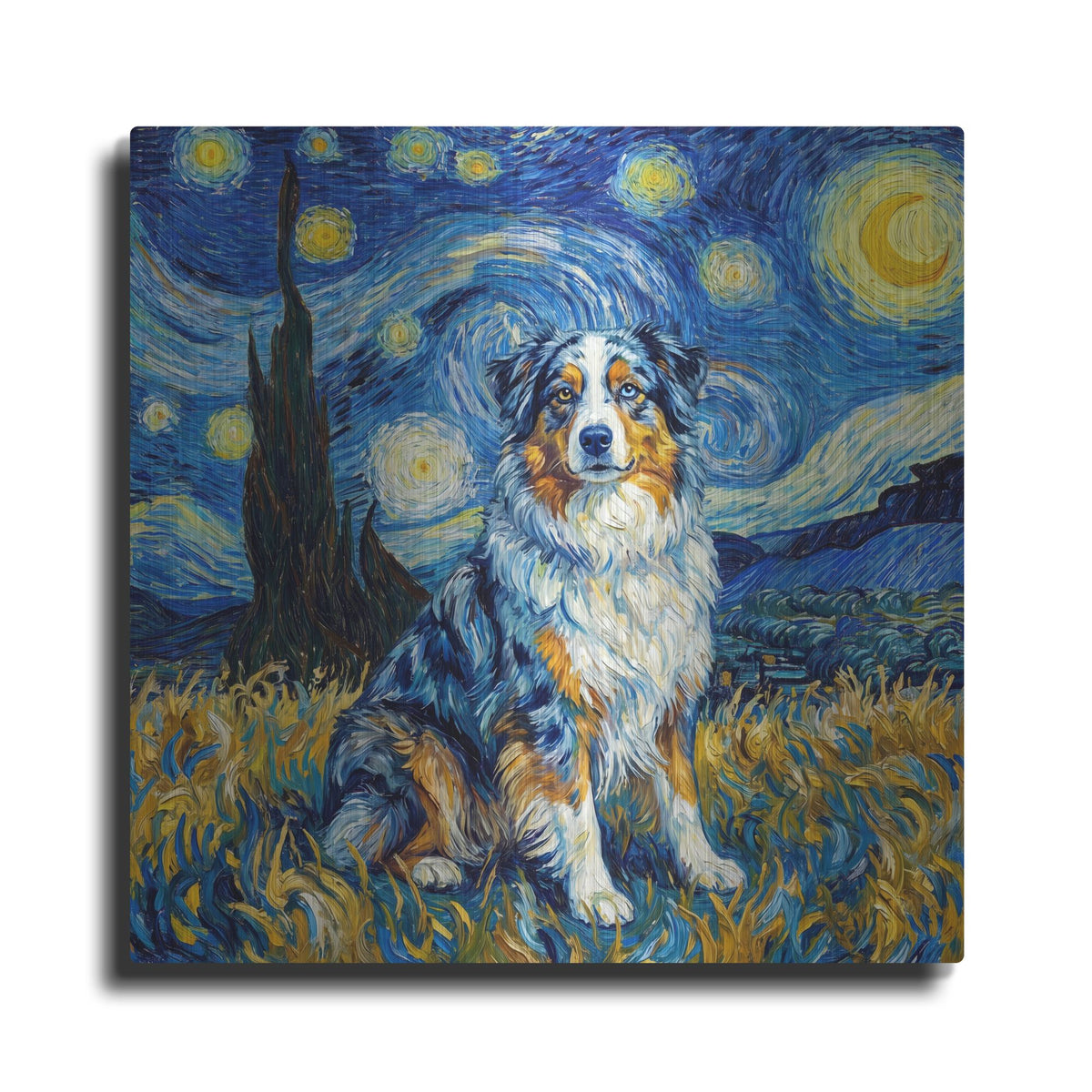 'Australian Shepherd Starry Night' by Rich Monet Metal Wall Art