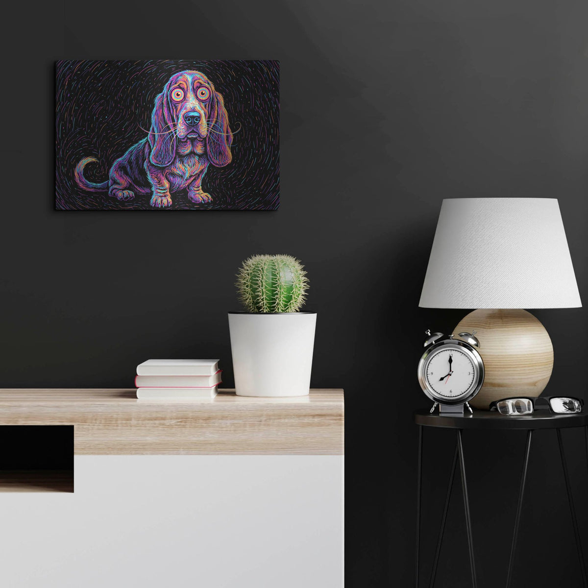 'Basset Hound Afraid Of Thunder' by Rich Monet Metal Wall Art