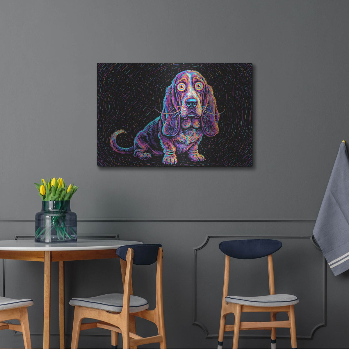 'Basset Hound Afraid Of Thunder' by Rich Monet Metal Wall Art
