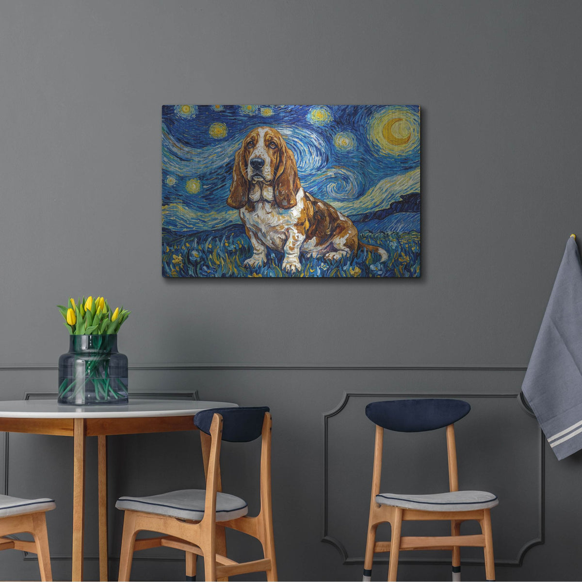 'Basset Hound Starry Night' by Rich Monet Metal Wall Art