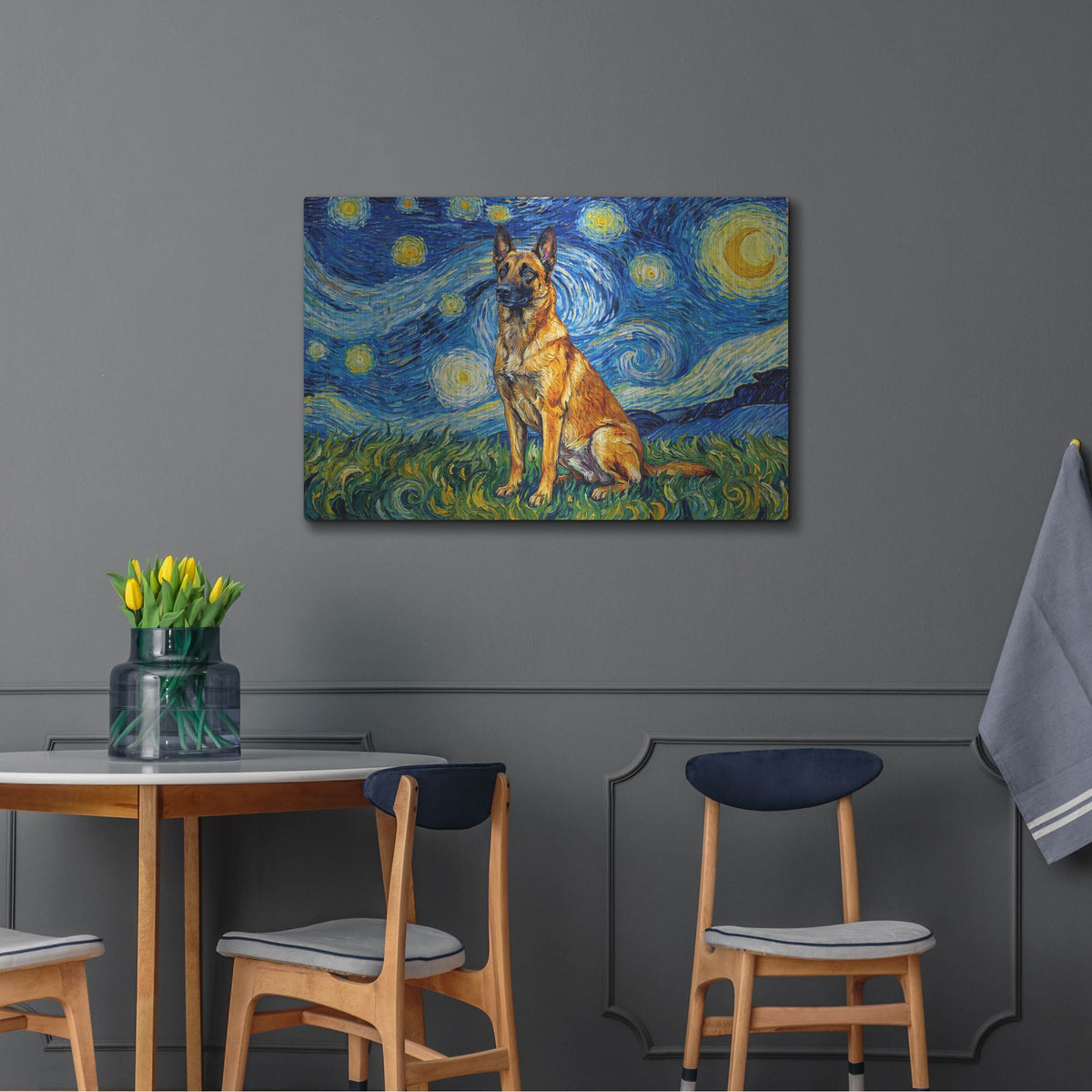 'Belgian Malinois Starry Night' by Rich Monet Metal Wall Art