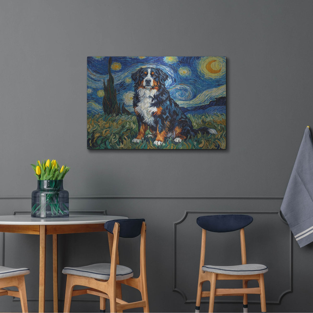 'Bernese Mountain Dog Starry Night' by Rich Monet Metal Wall Art