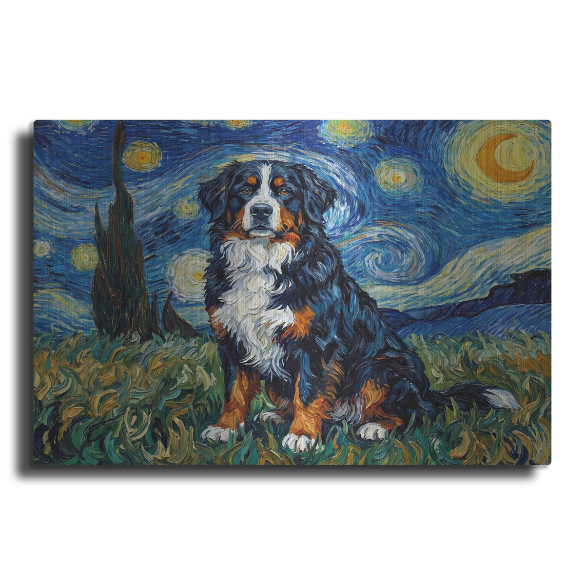 'Bernese Mountain Dog Starry Night' by Rich Monet Metal Wall Art