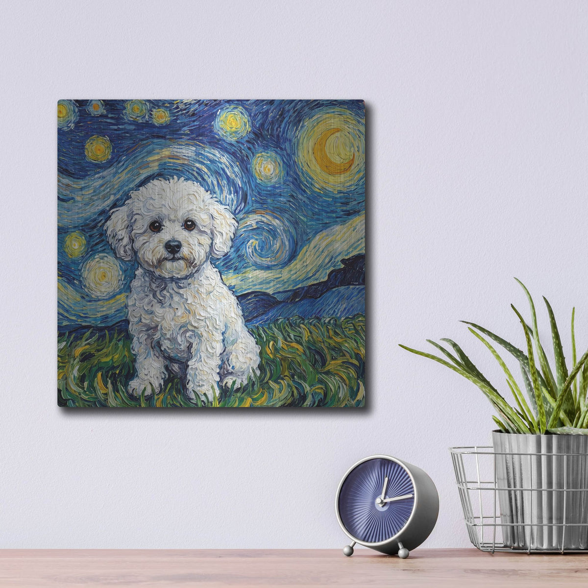 'Bichon Frise Starry Night' by Rich Monet Metal Wall Art