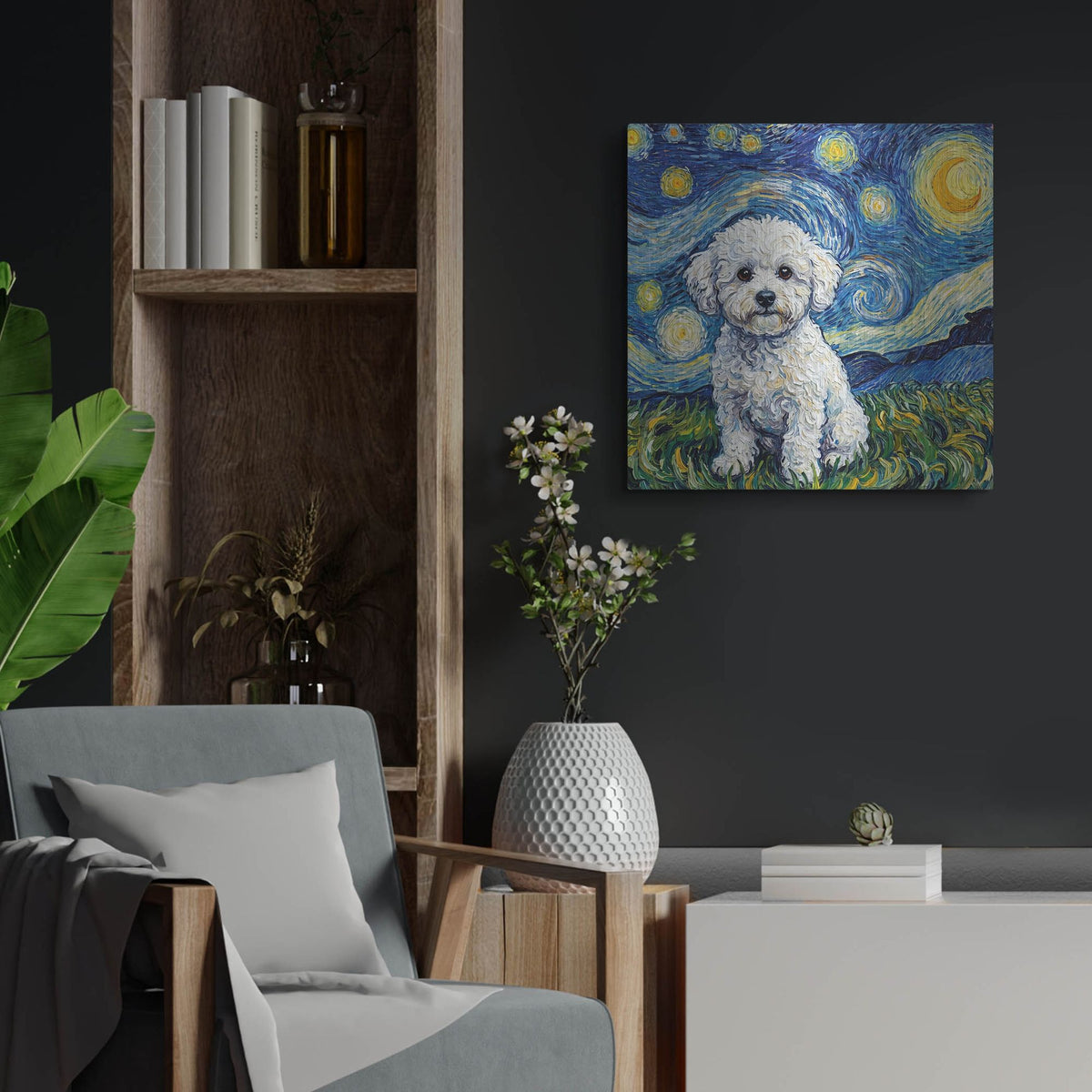 'Bichon Frise Starry Night' by Rich Monet Metal Wall Art