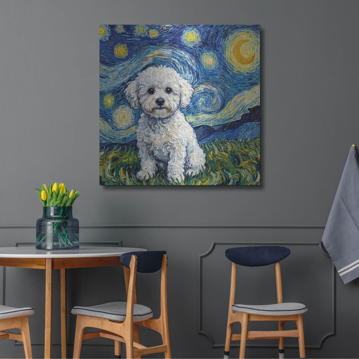 'Bichon Frise Starry Night' by Rich Monet Metal Wall Art