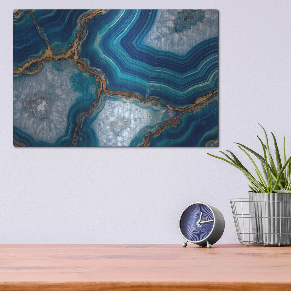 'Blue And Gold Banded Agate' by Rich Monet Metal Wall Art