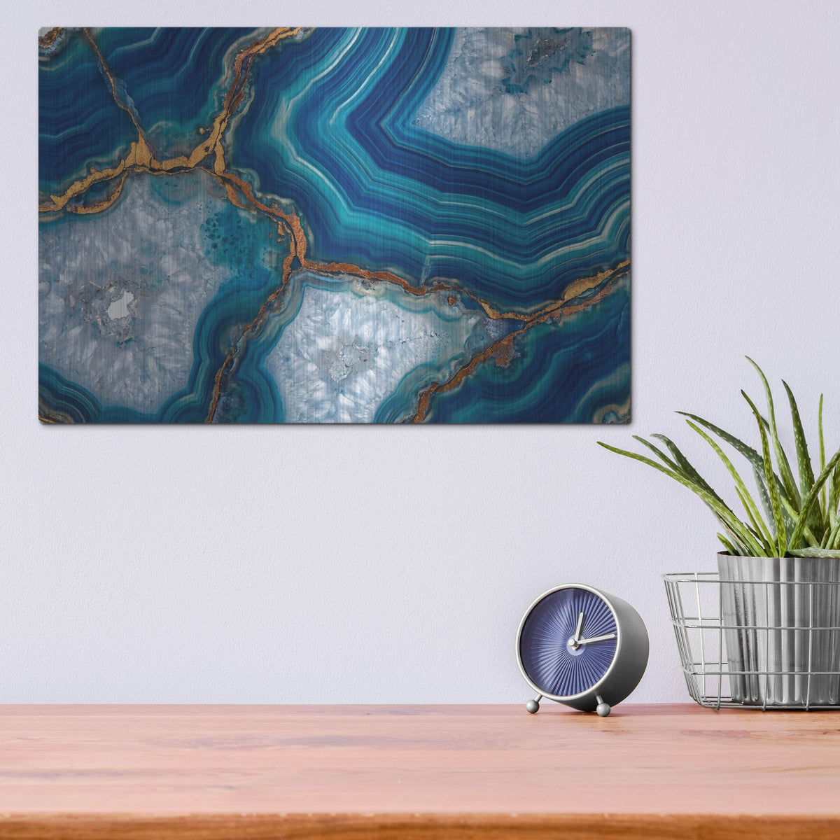'Blue And Gold Banded Agate' by Rich Monet Metal Wall Art