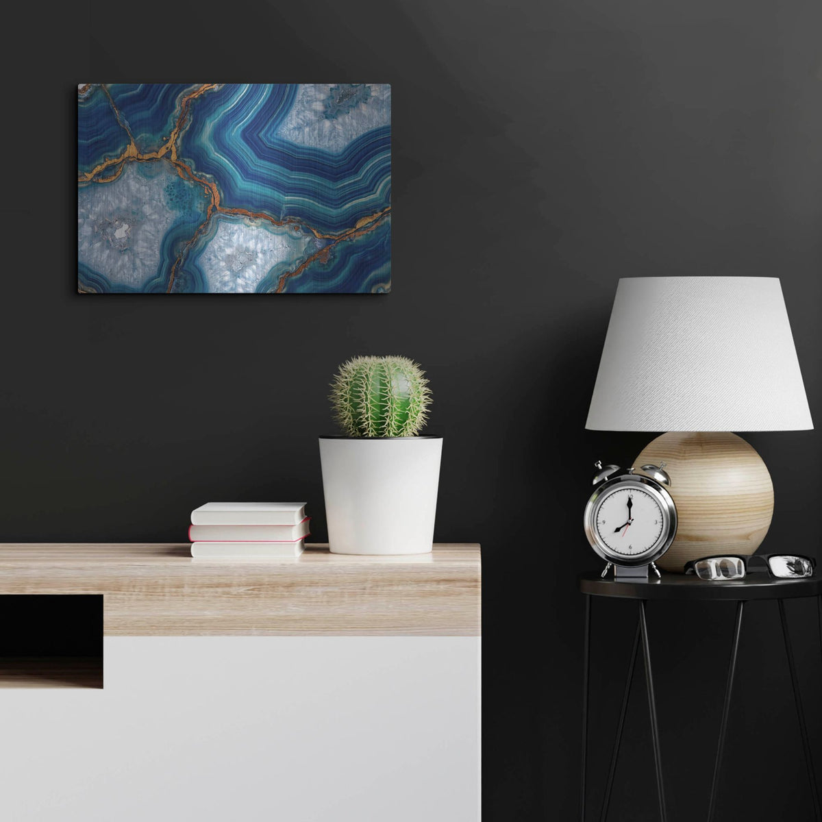 'Blue And Gold Banded Agate' by Rich Monet Metal Wall Art