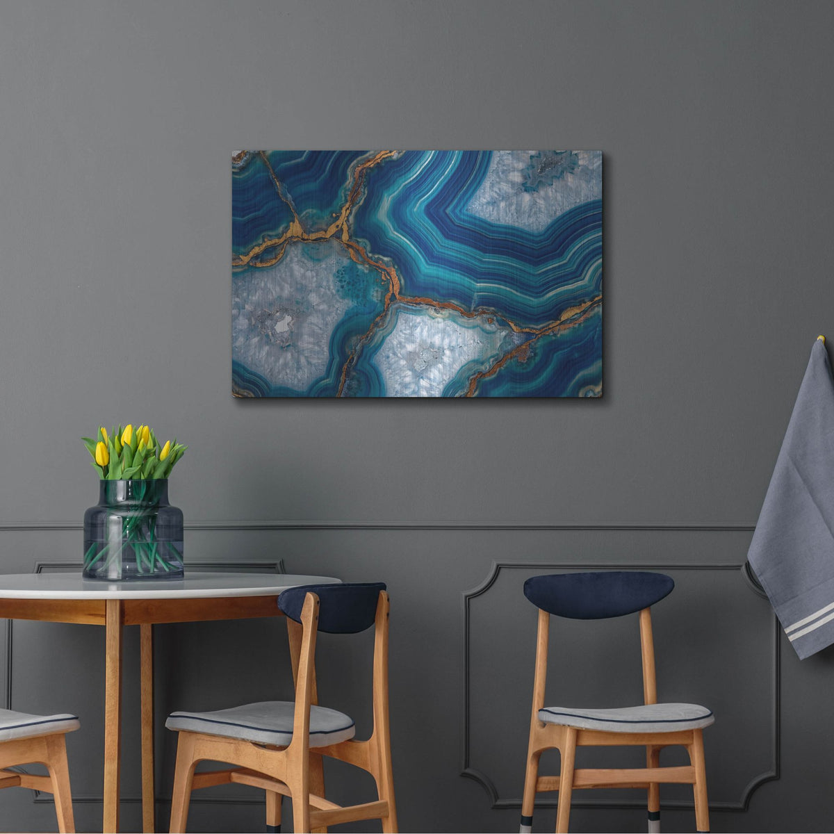 'Blue And Gold Banded Agate' by Rich Monet Metal Wall Art