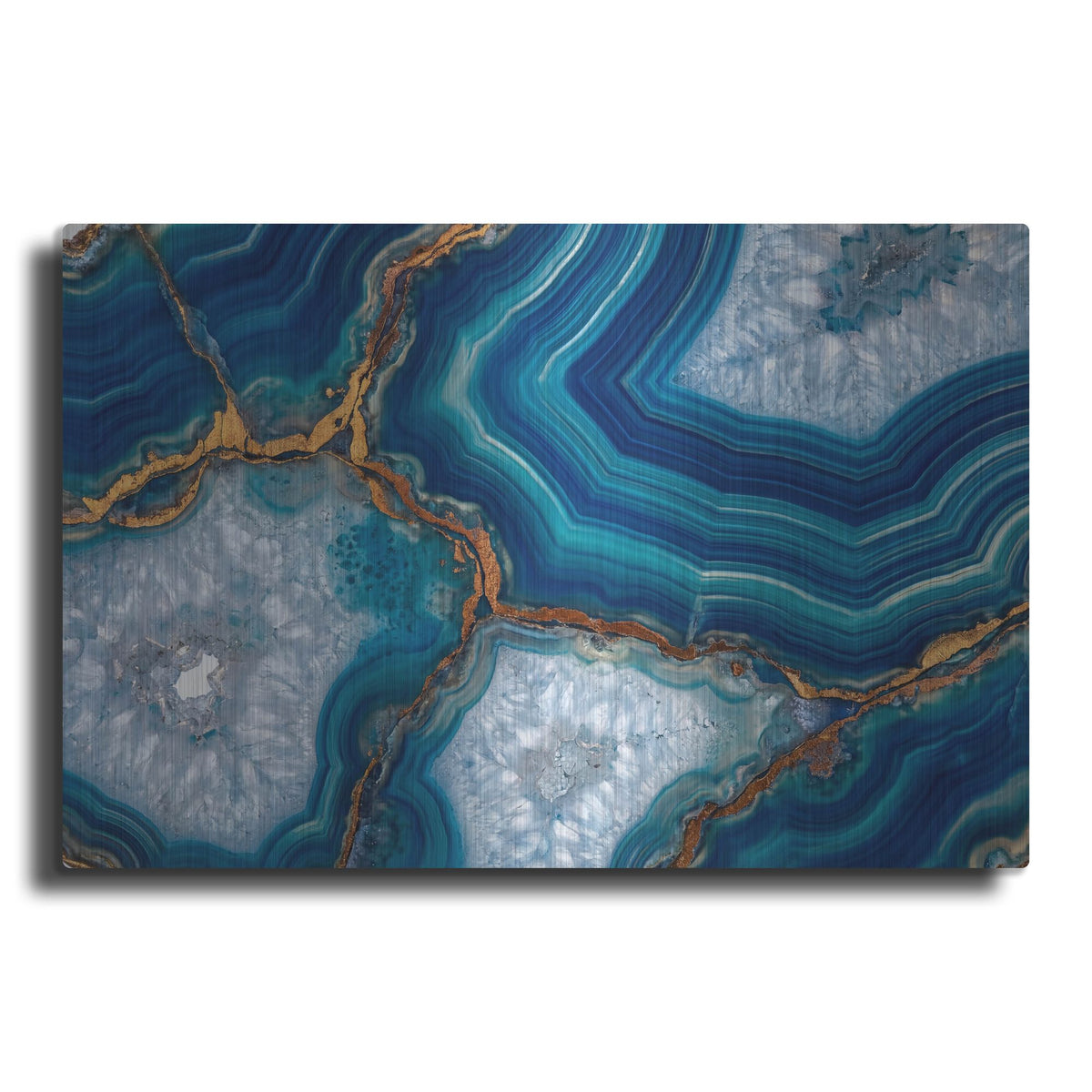 'Blue And Gold Banded Agate' by Rich Monet Metal Wall Art