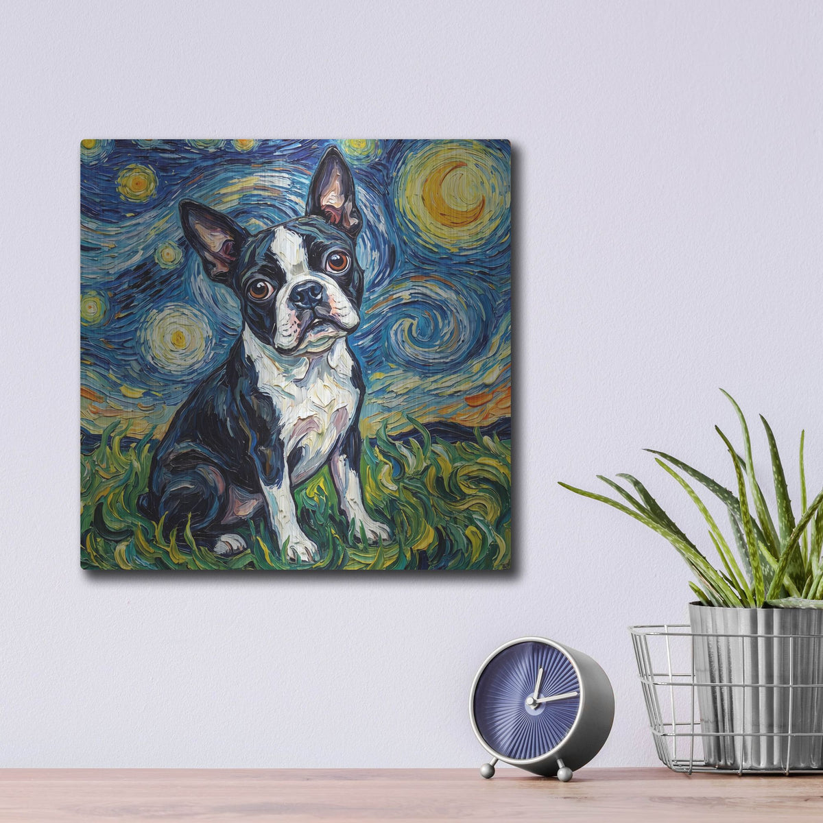 'Boston Terrier Starry Night' by Rich Monet Metal Wall Art