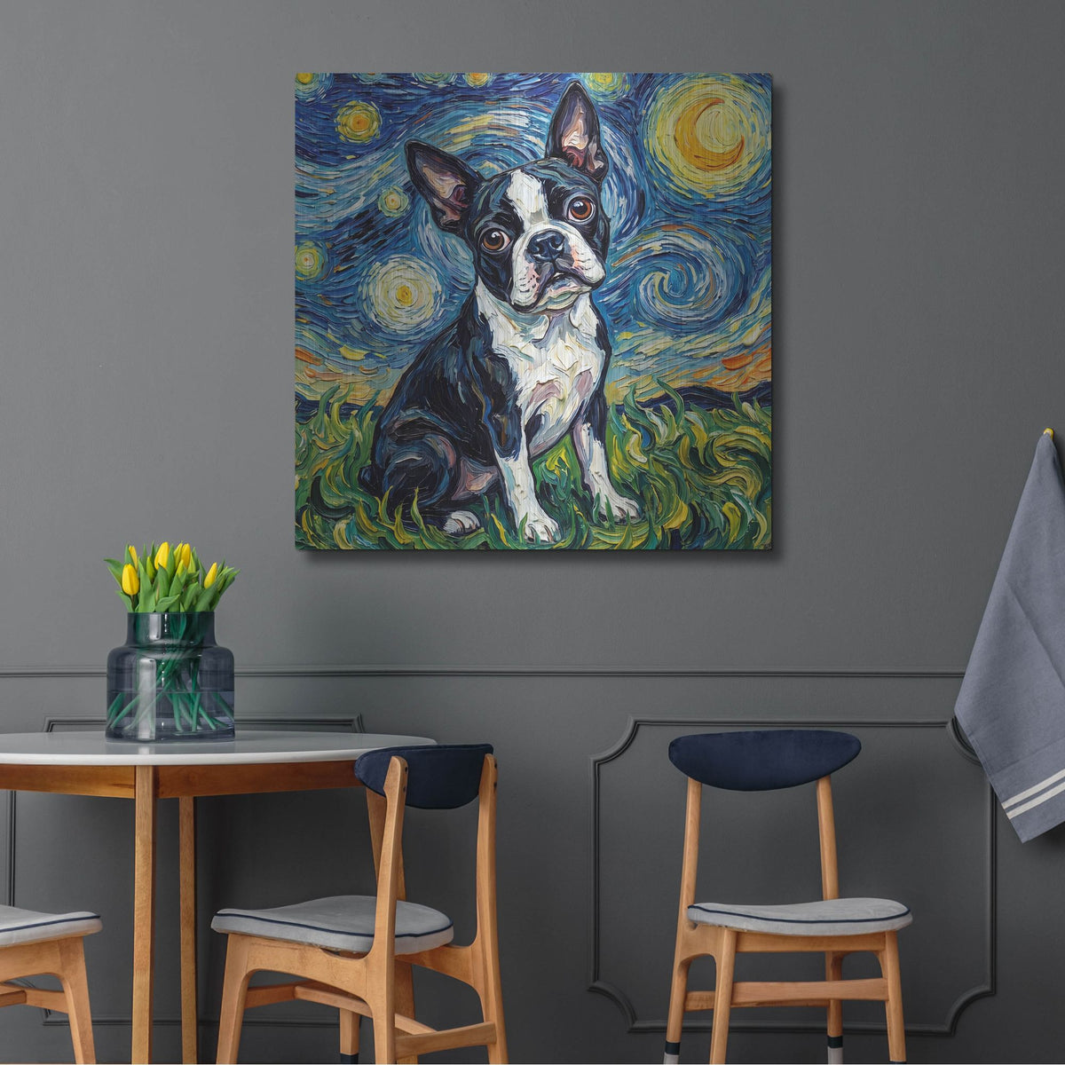 'Boston Terrier Starry Night' by Rich Monet Metal Wall Art