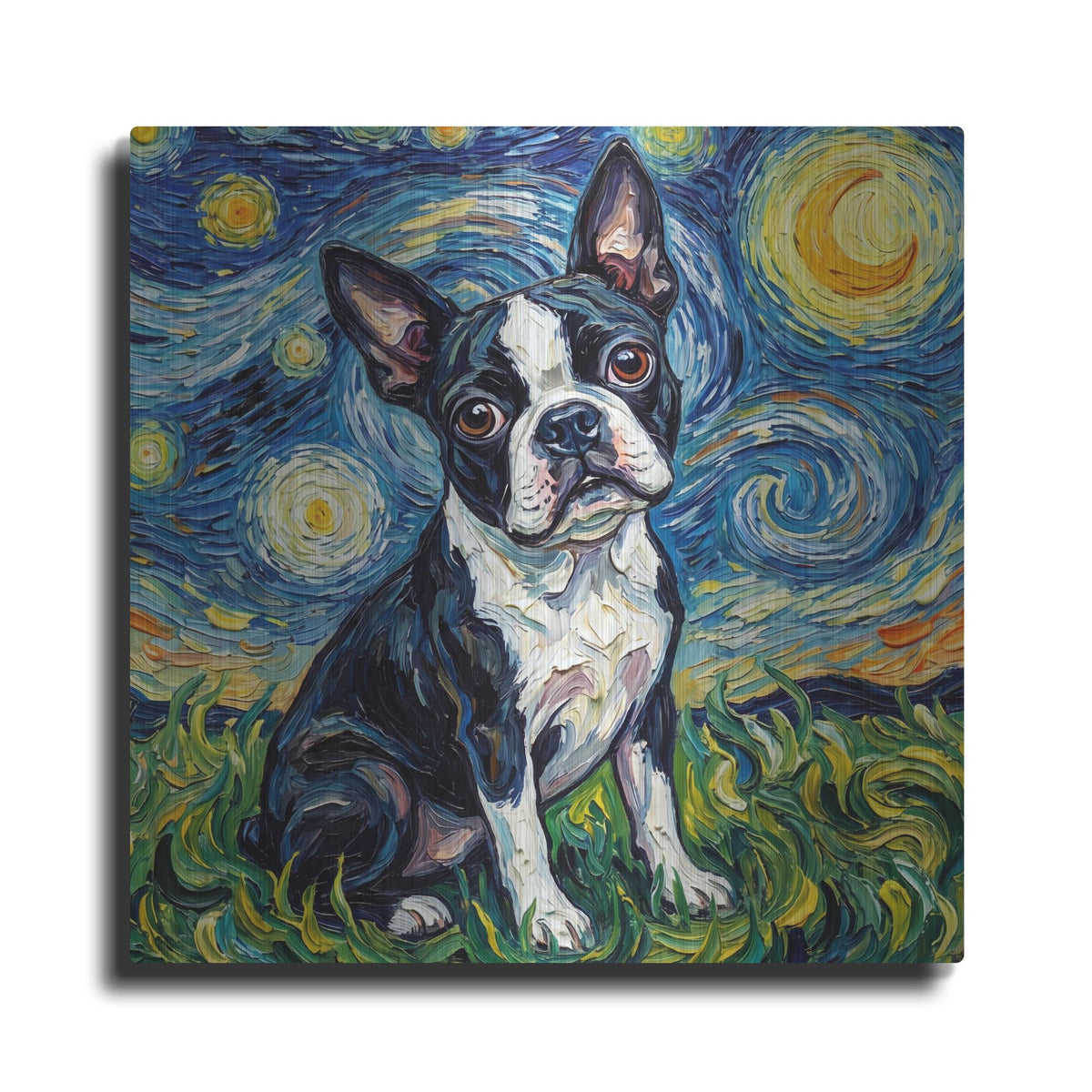 'Boston Terrier Starry Night' by Rich Monet Metal Wall Art