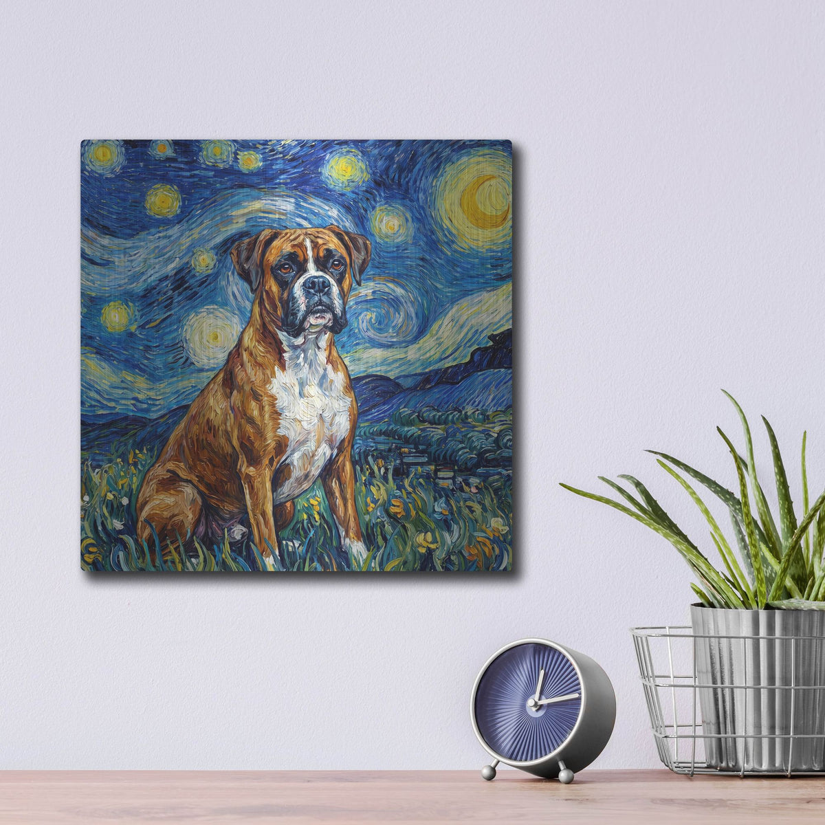 'Boxer Starry Night' by Rich Monet Metal Wall Art