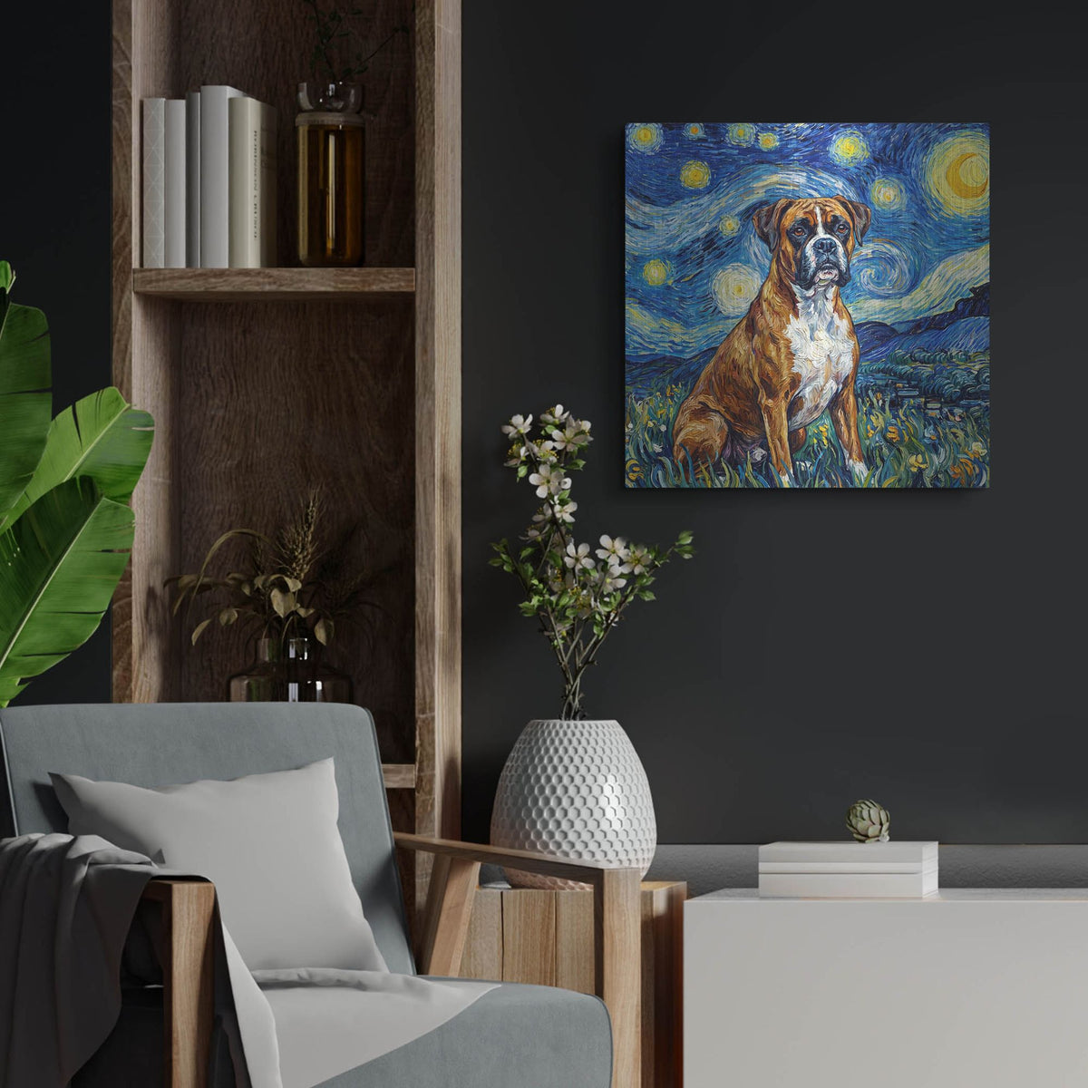 'Boxer Starry Night' by Rich Monet Metal Wall Art