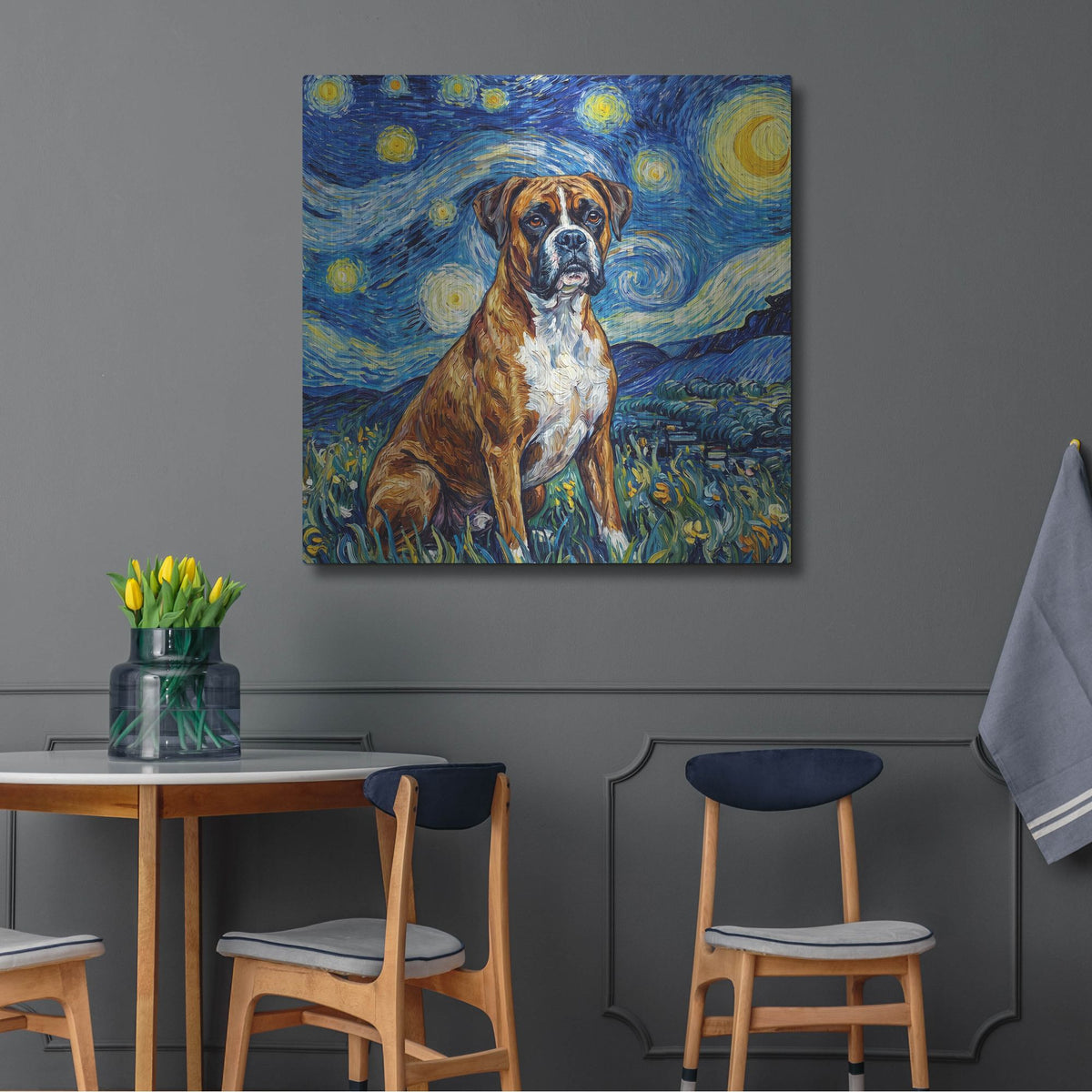 'Boxer Starry Night' by Rich Monet Metal Wall Art