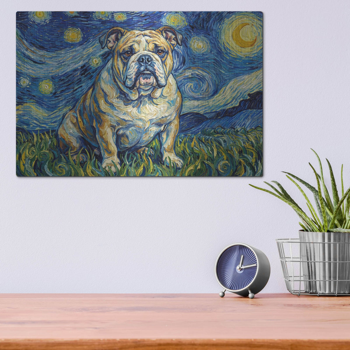 'Bulldog Starry Night' by Rich Monet Metal Wall Art