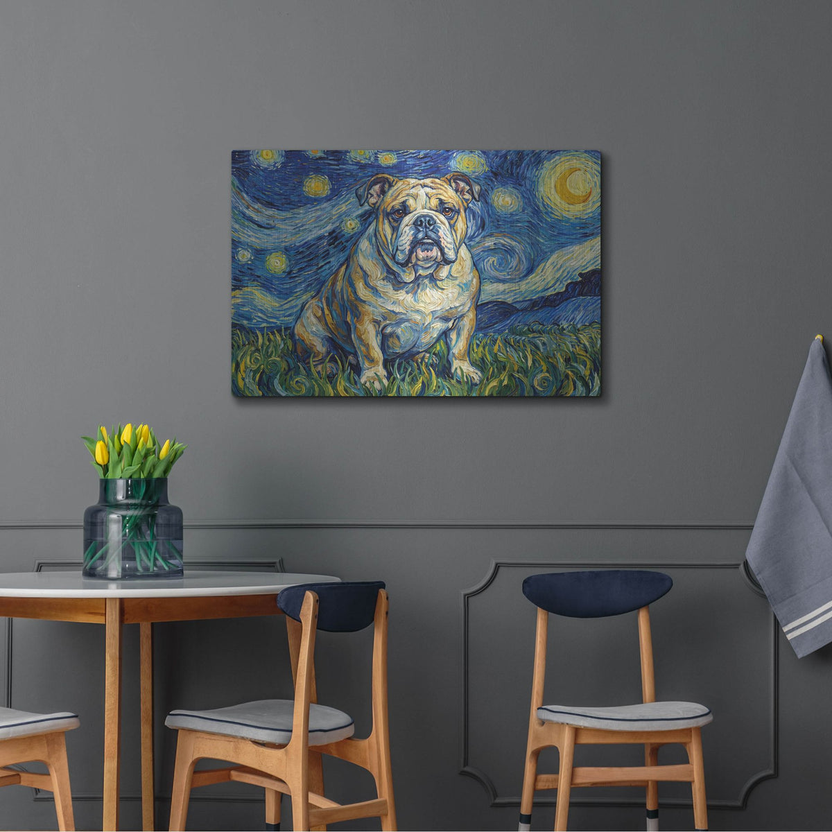 'Bulldog Starry Night' by Rich Monet Metal Wall Art