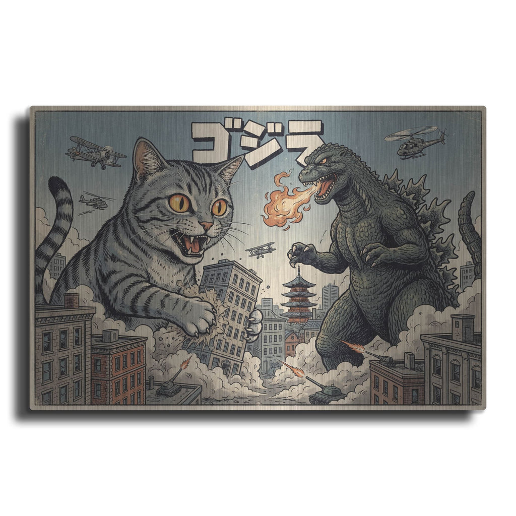 'Catzilla In Tokyo' by Rich Monet Metal Wall Art