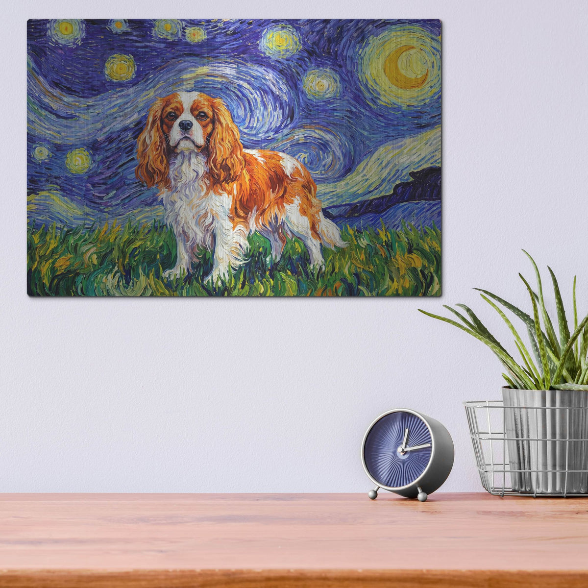 'Cavalier King Charles Spaniel Starry Night' by Rich Monet Metal Wall Art