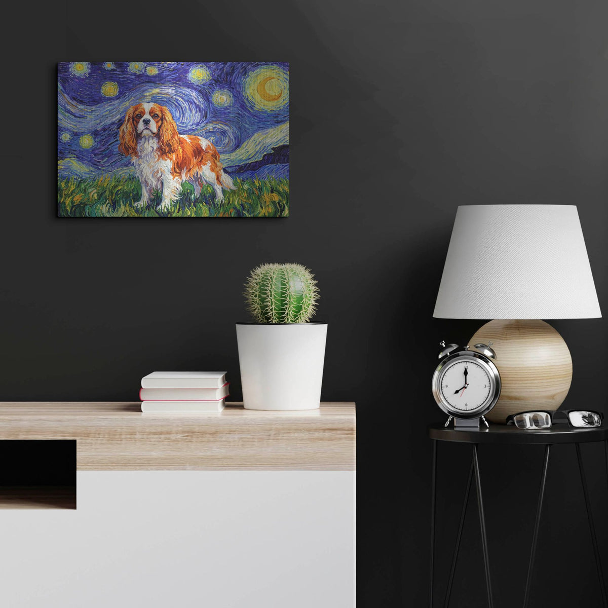 'Cavalier King Charles Spaniel Starry Night' by Rich Monet Metal Wall Art