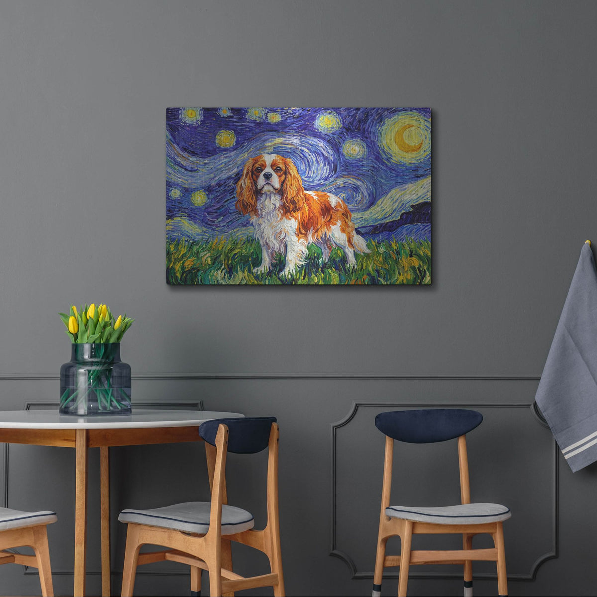 'Cavalier King Charles Spaniel Starry Night' by Rich Monet Metal Wall Art