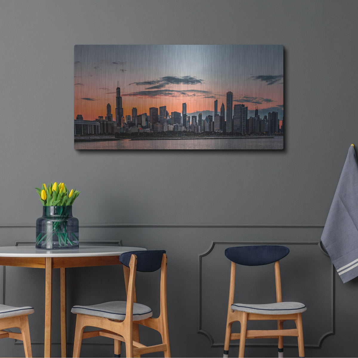 'Chicago Skyline Sunset' by Rich Monet Metal Wall Art