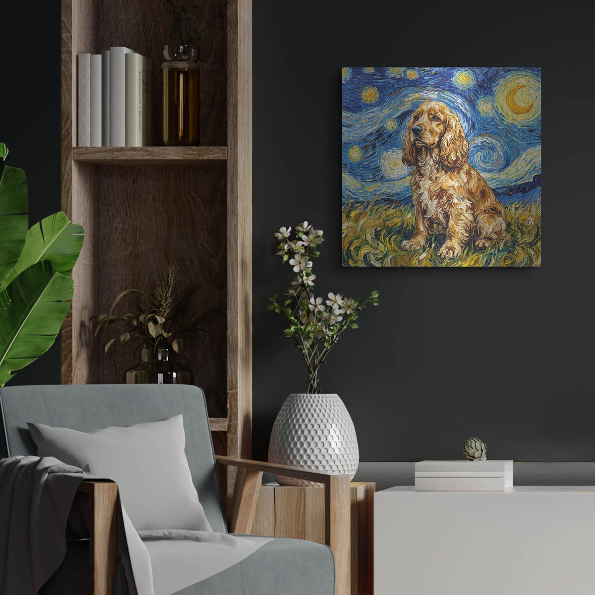 'Cocker Spaniel Starry Night' by Rich Monet Metal Wall Art