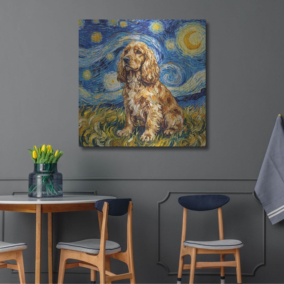 'Cocker Spaniel Starry Night' by Rich Monet Metal Wall Art
