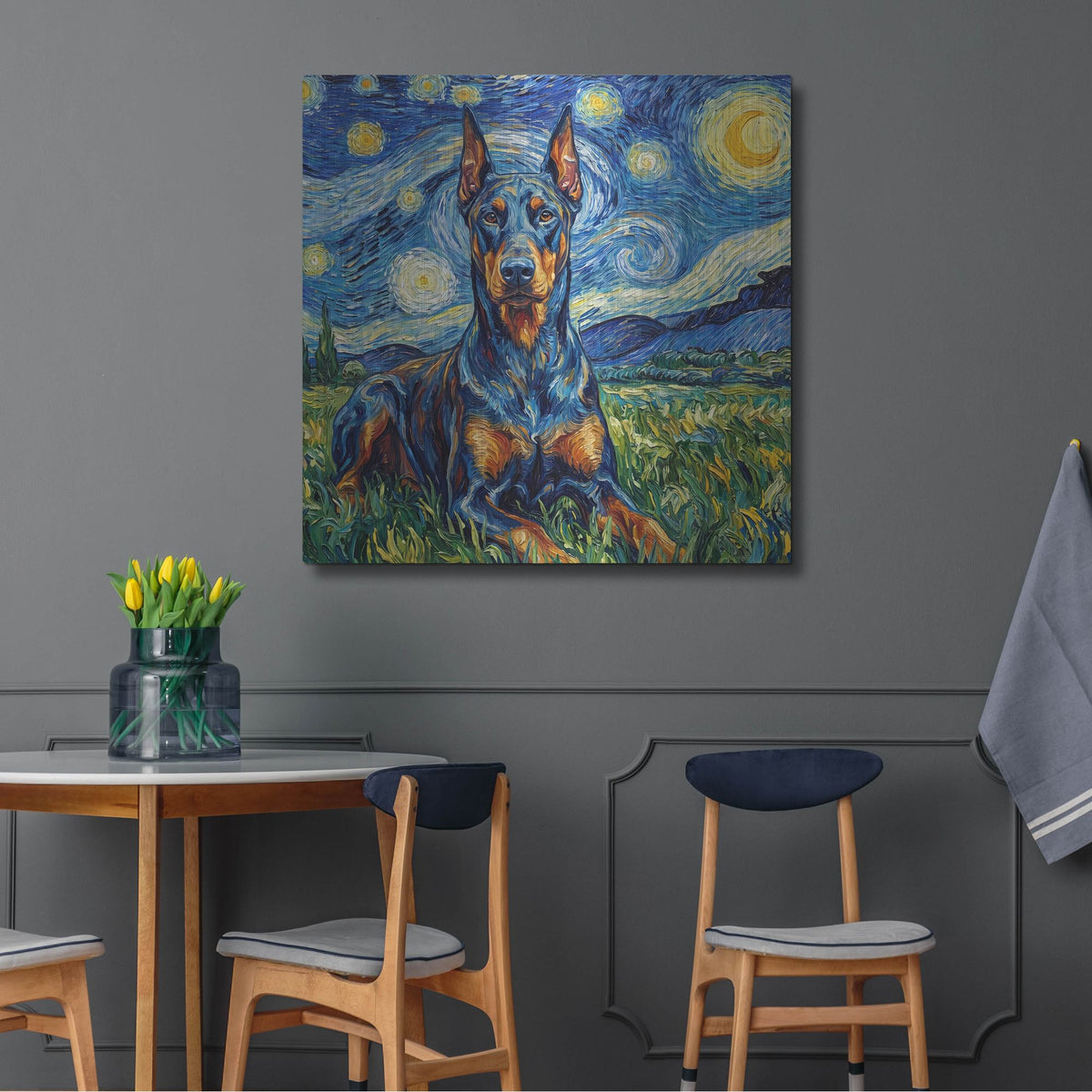 'Doberman Pinscher Starry Night' by Rich Monet Metal Wall Art