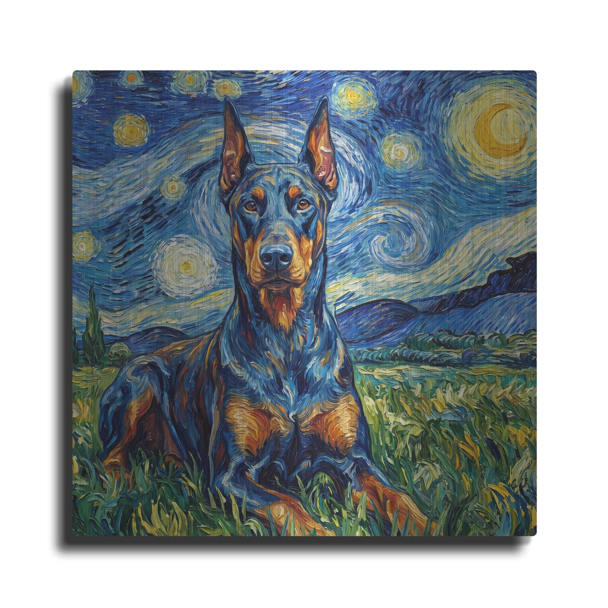'Doberman Pinscher Starry Night' by Rich Monet Metal Wall Art