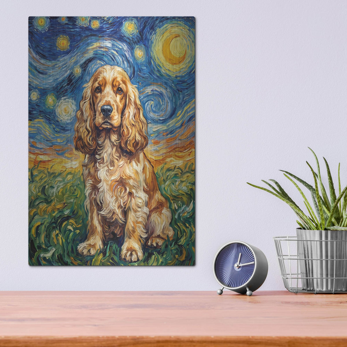 'English Cocker Spaniel Starry Night' by Rich Monet Metal Wall Art