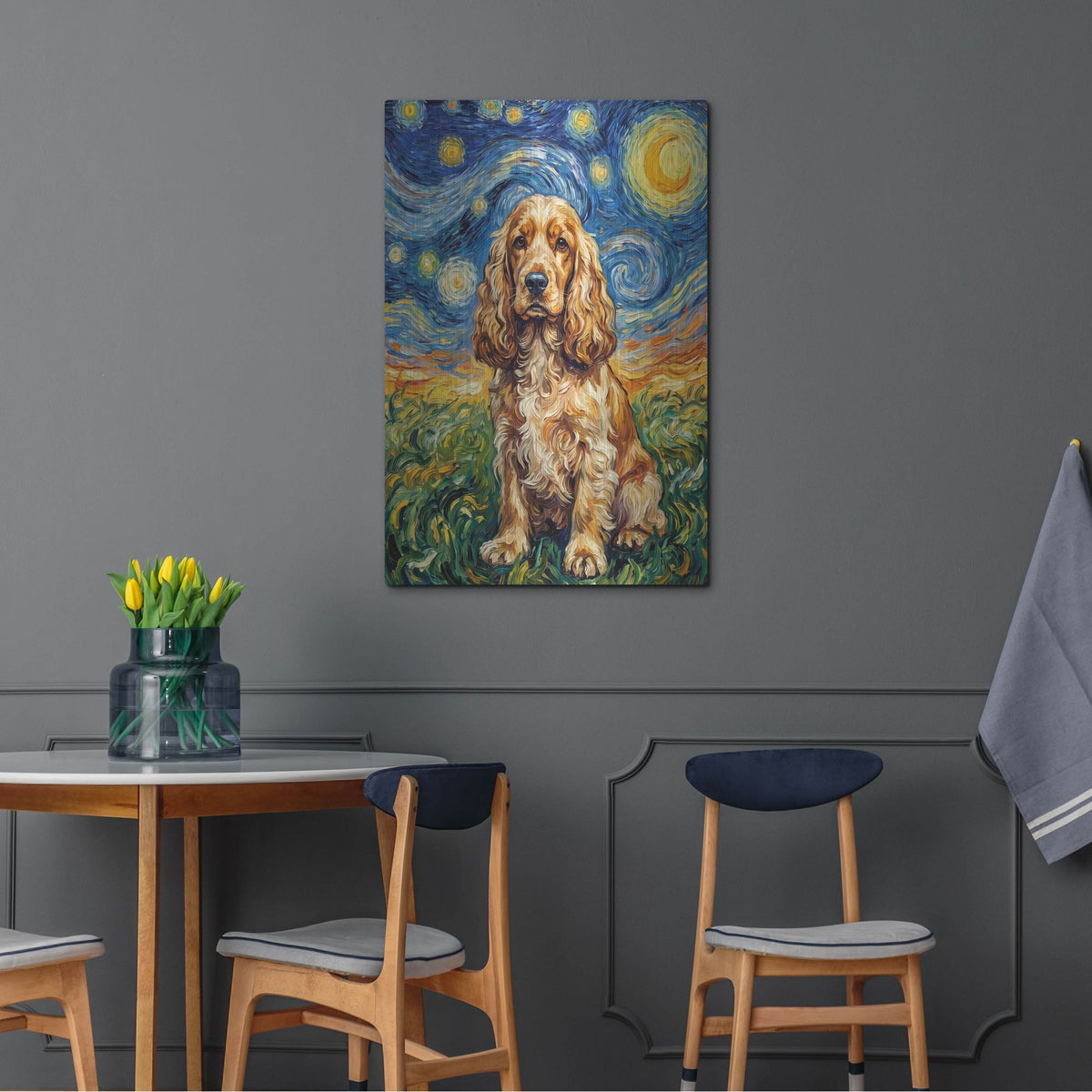'English Cocker Spaniel Starry Night' by Rich Monet Metal Wall Art