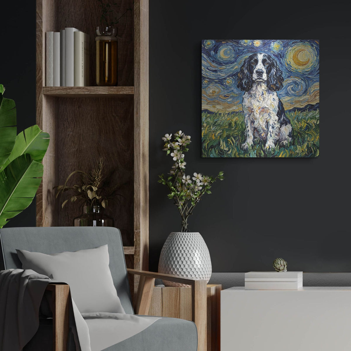'English Springer Spaniel Starry Night' by Rich Monet Metal Wall Art