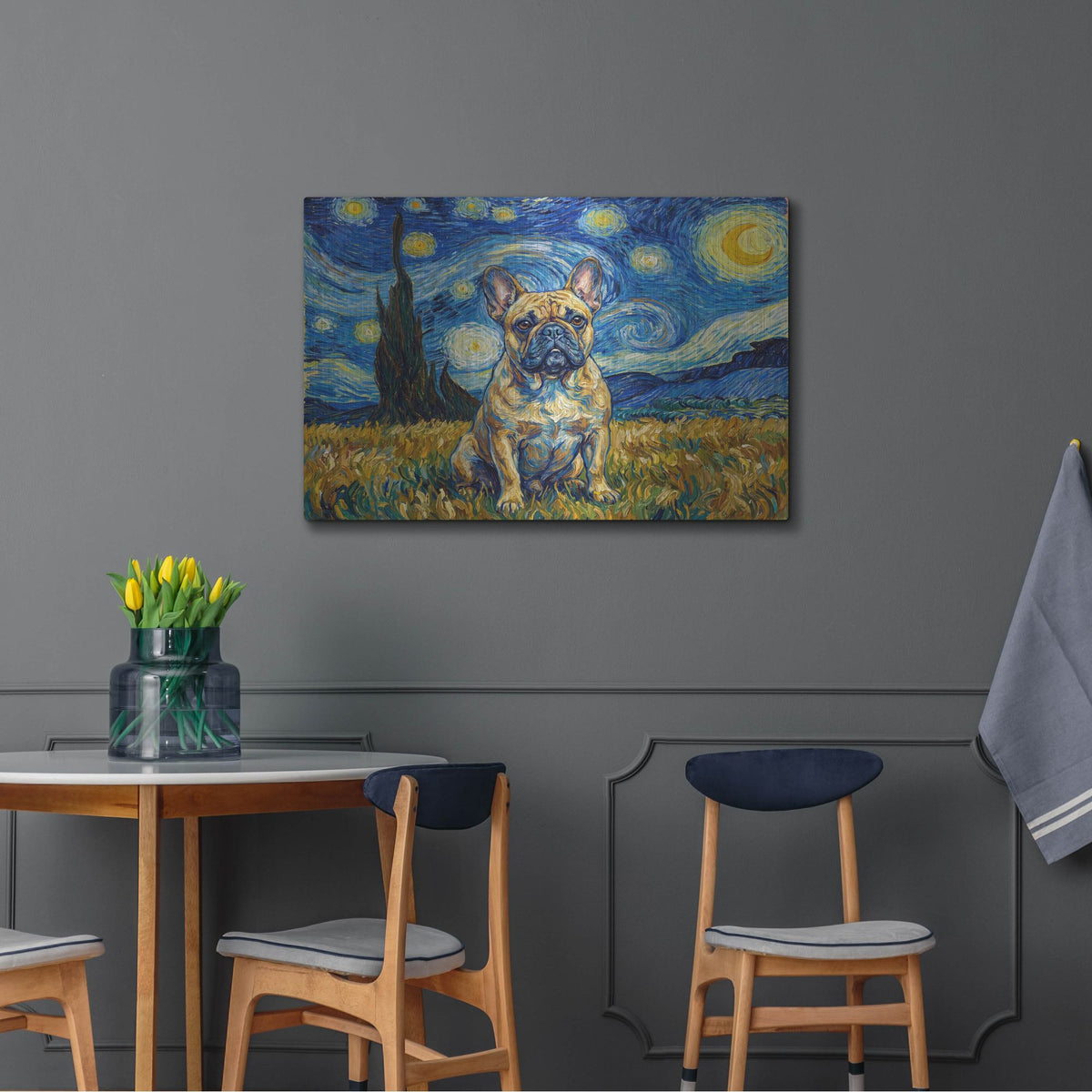 'French Bulldog Starry Night' by Rich Monet Metal Wall Art
