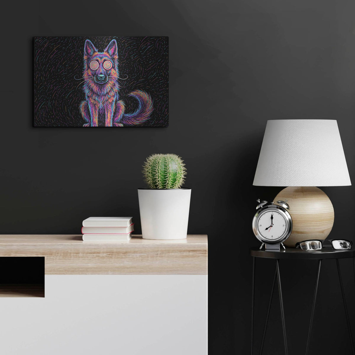 'German Shepard Afraid Of Thunder' by Rich Monet Metal Wall Art