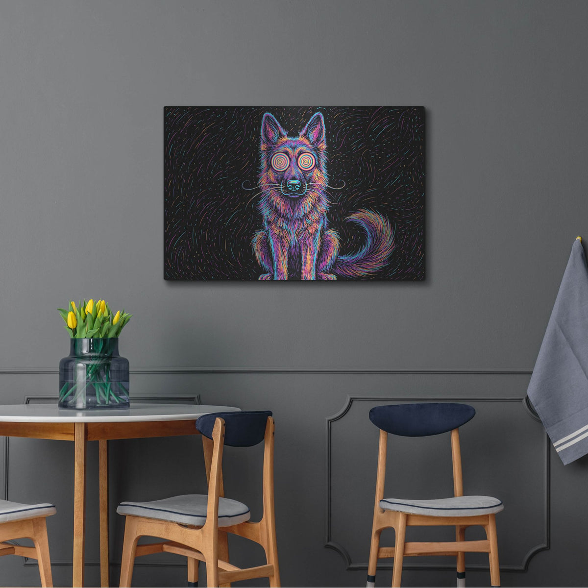 'German Shepard Afraid Of Thunder' by Rich Monet Metal Wall Art