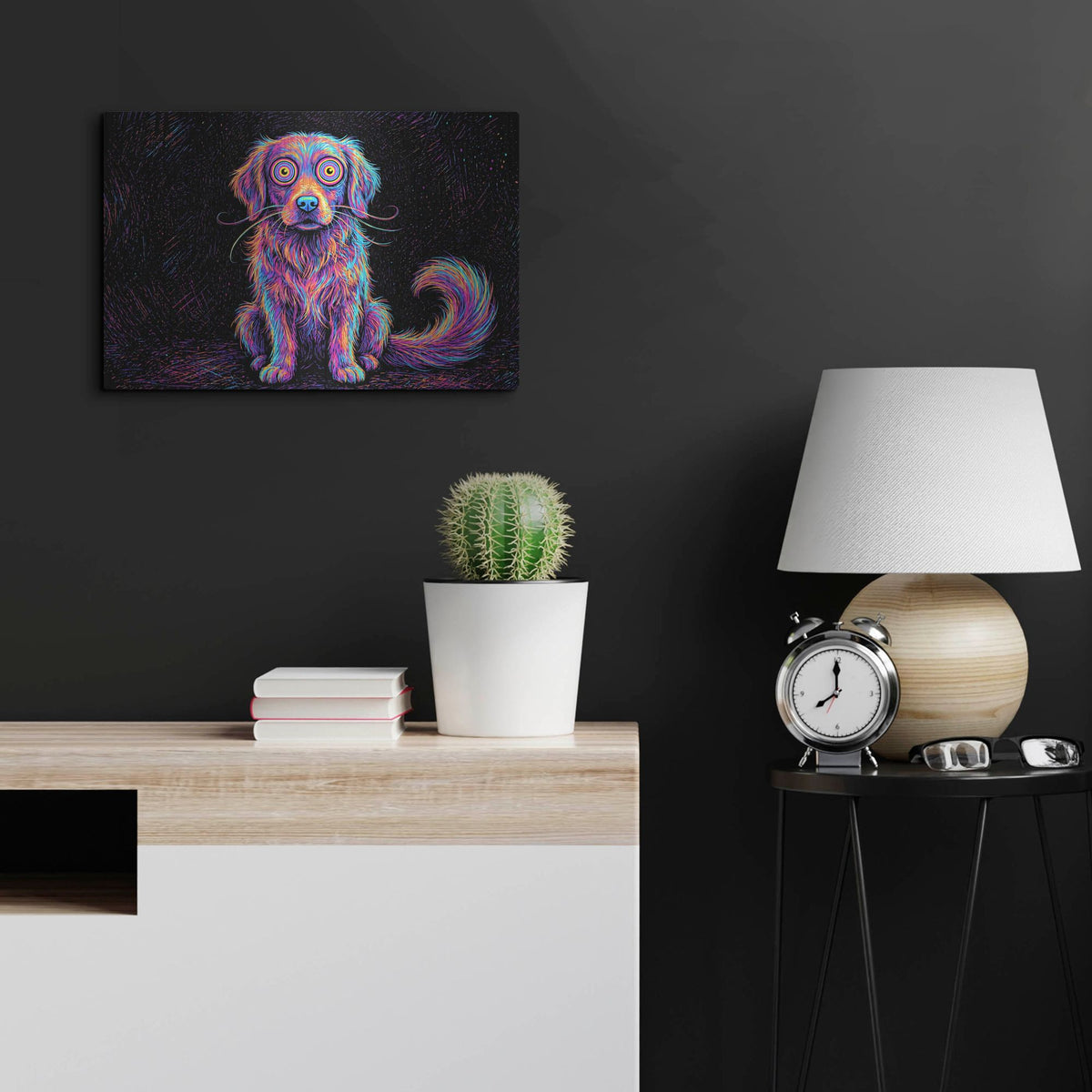 'Golden Retriever Afraid Of Thunder' by Rich Monet Metal Wall Art