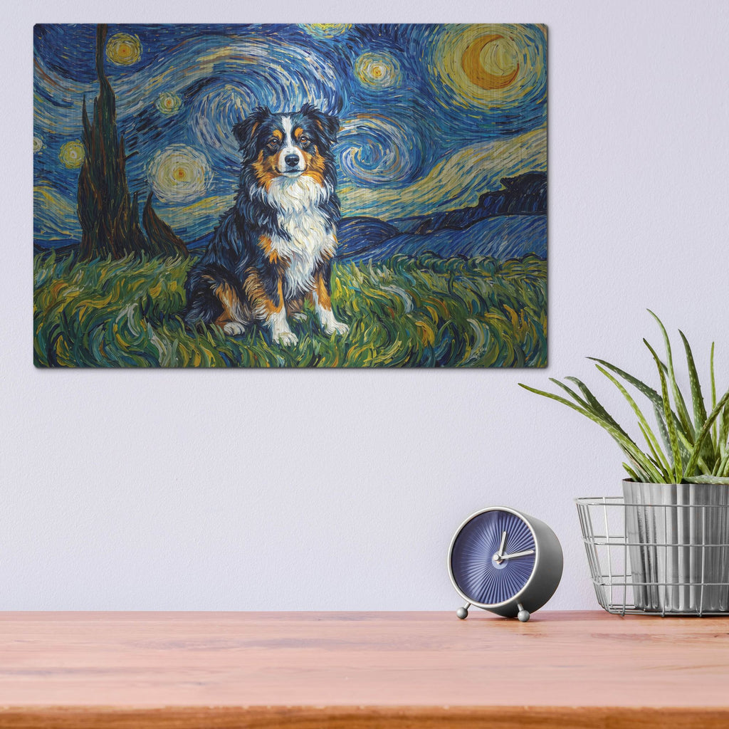 'Miniature American Shepherd Starry Night' by Rich Monet Metal Wall Art