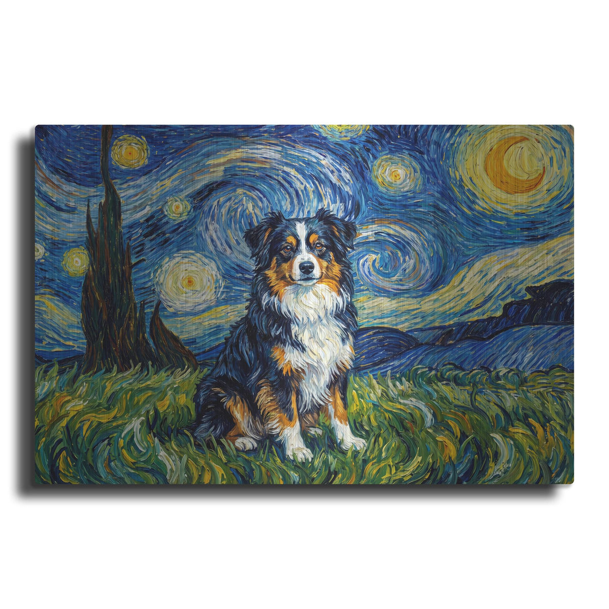'Miniature American Shepherd Starry Night' by Rich Monet Metal Wall Art