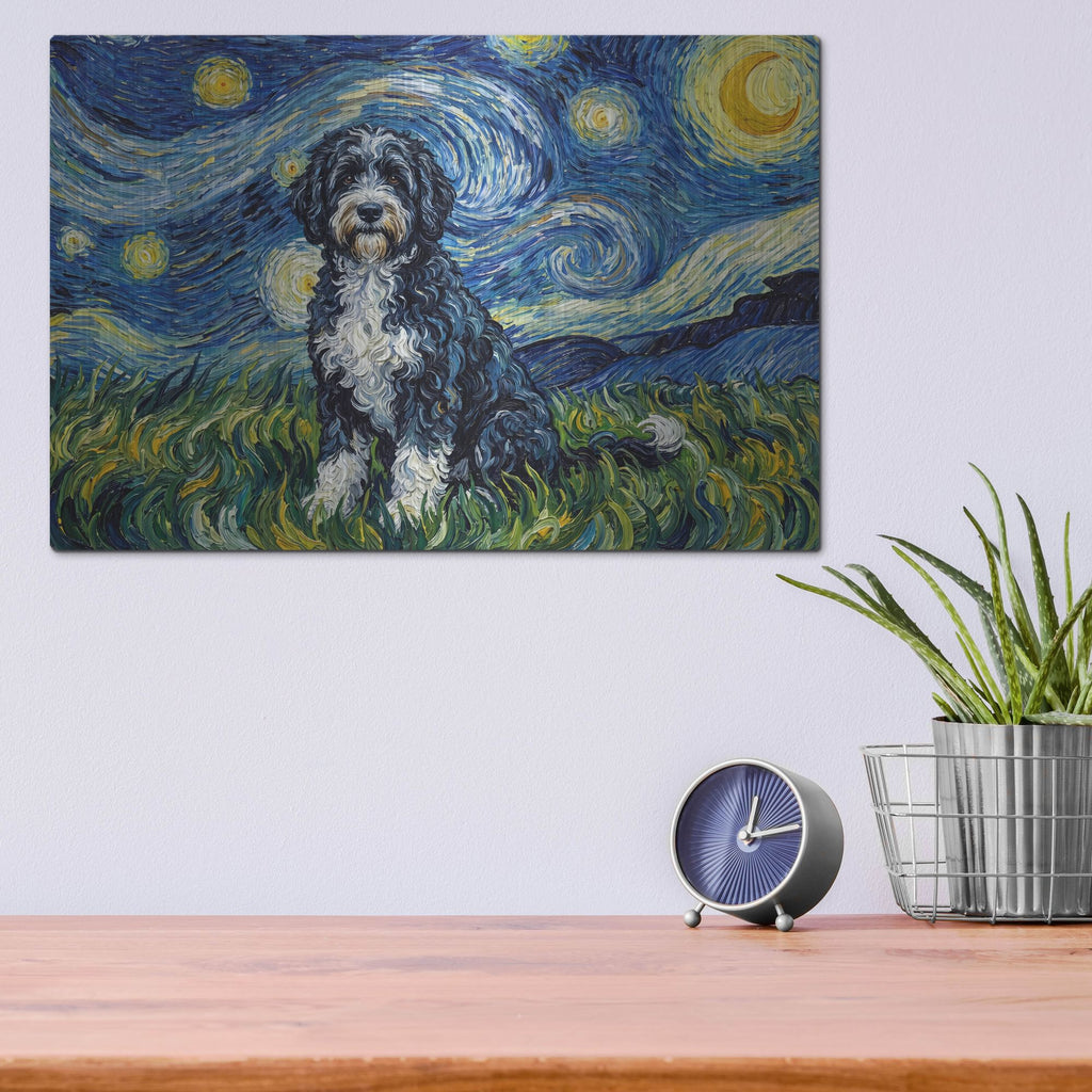'Portuguese Water Dog Starry Night' by Rich Monet Metal Wall Art