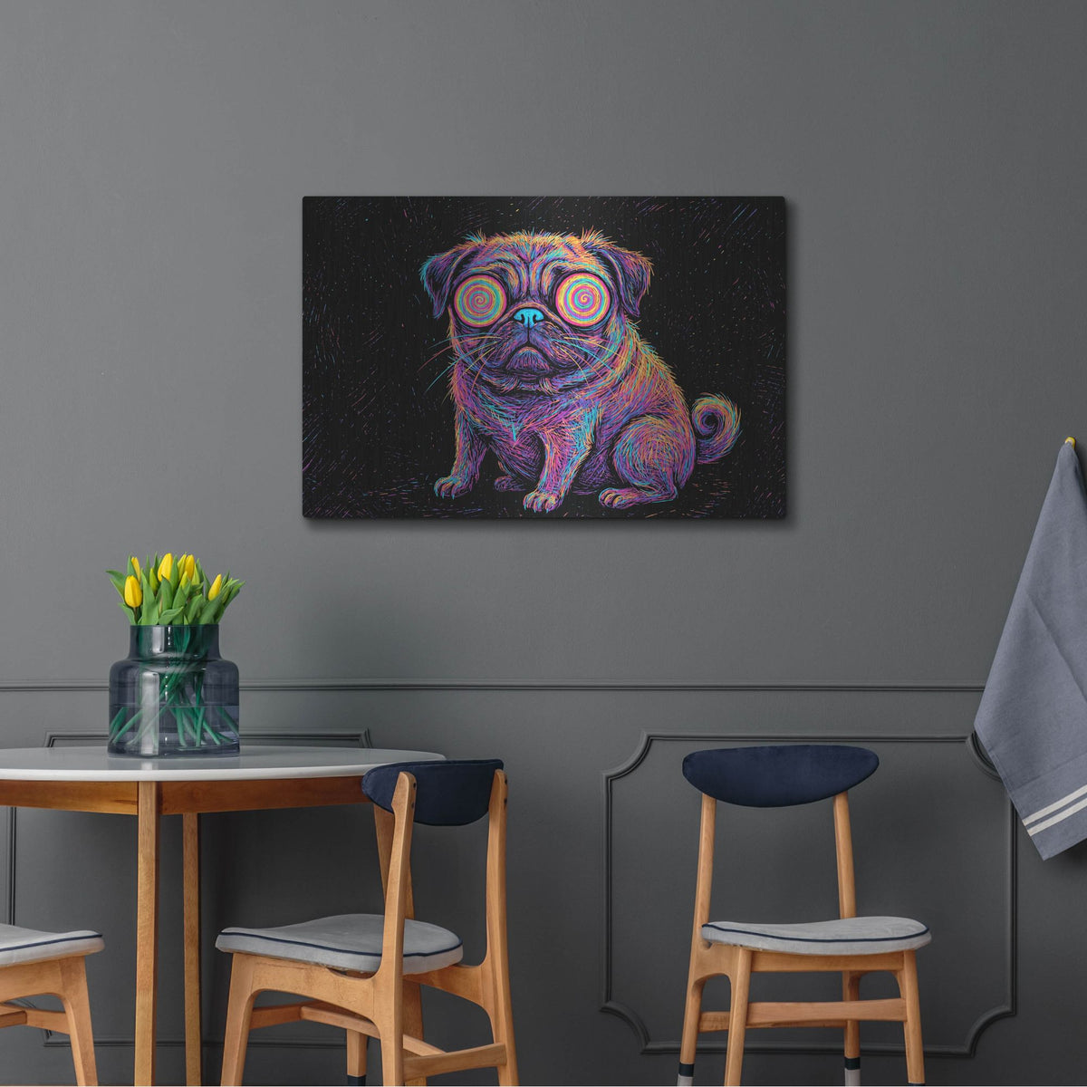 'Pug Afraid Of Thunder' by Rich Monet Metal Wall Art