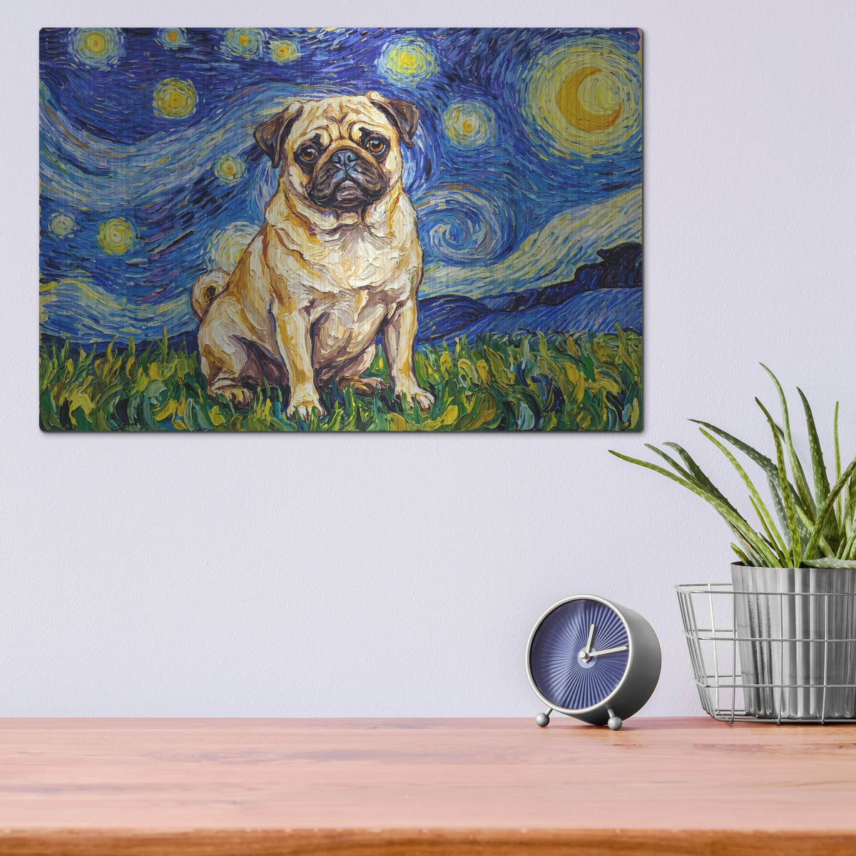 'Pug Starry Night' by Rich Monet Metal Wall Art