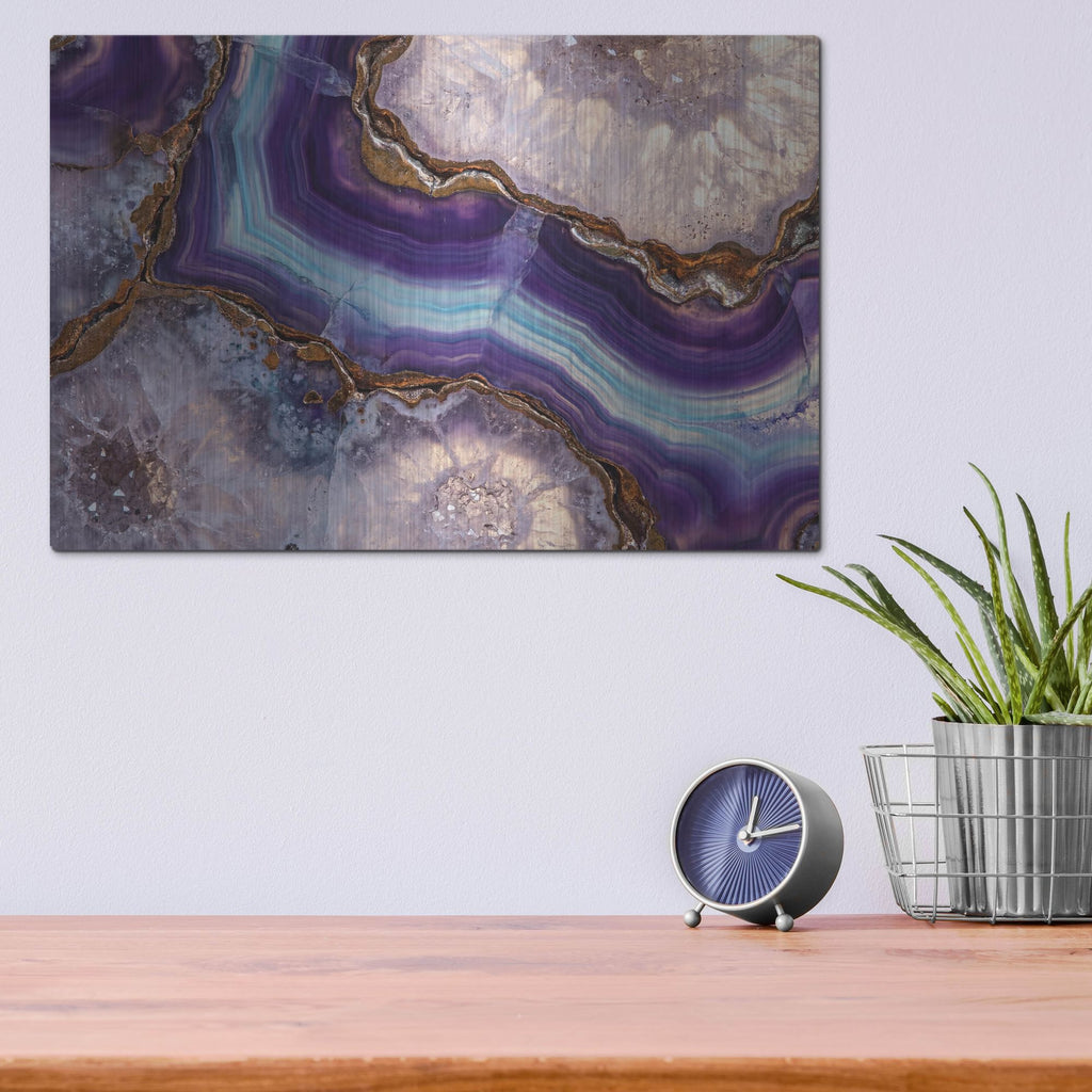 'Purple And Gold Banded Agate' by Rich Monet Metal Wall Art