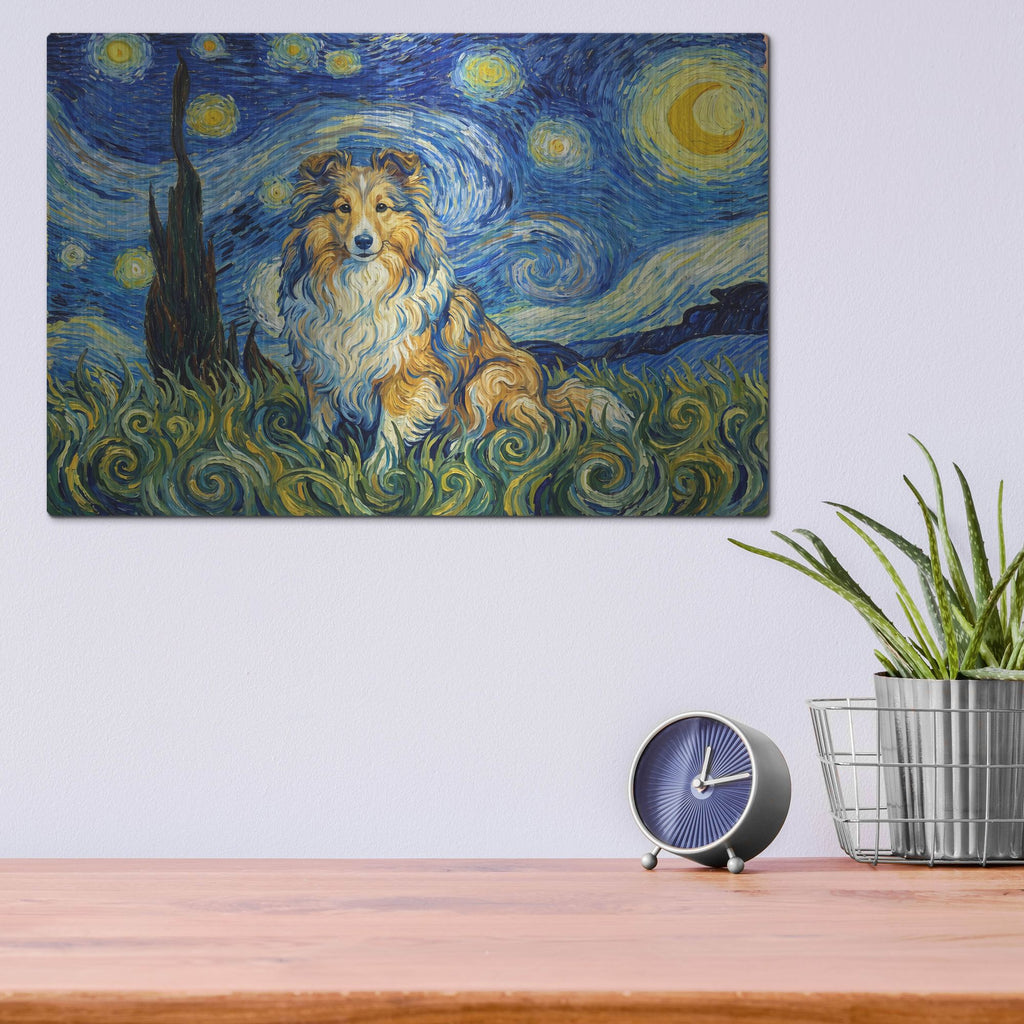 'Shetland Sheepdog Starry Night' by Rich Monet Metal Wall Art