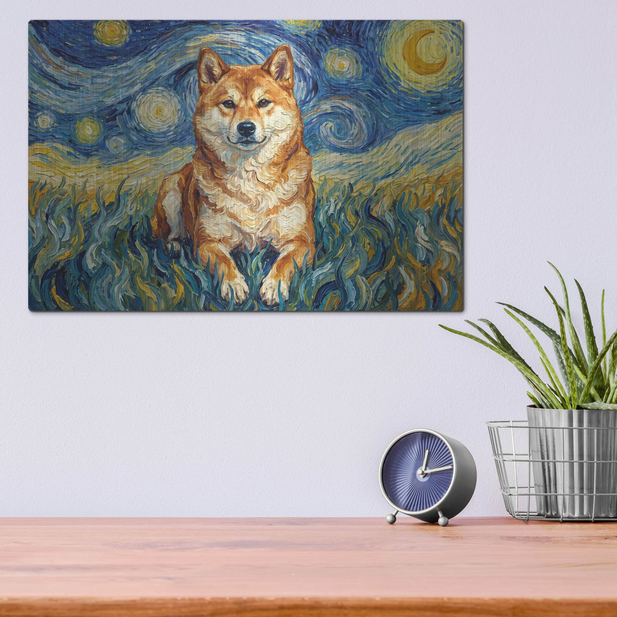 'Shiba Inu Starry Night' by Rich Monet Metal Wall Art