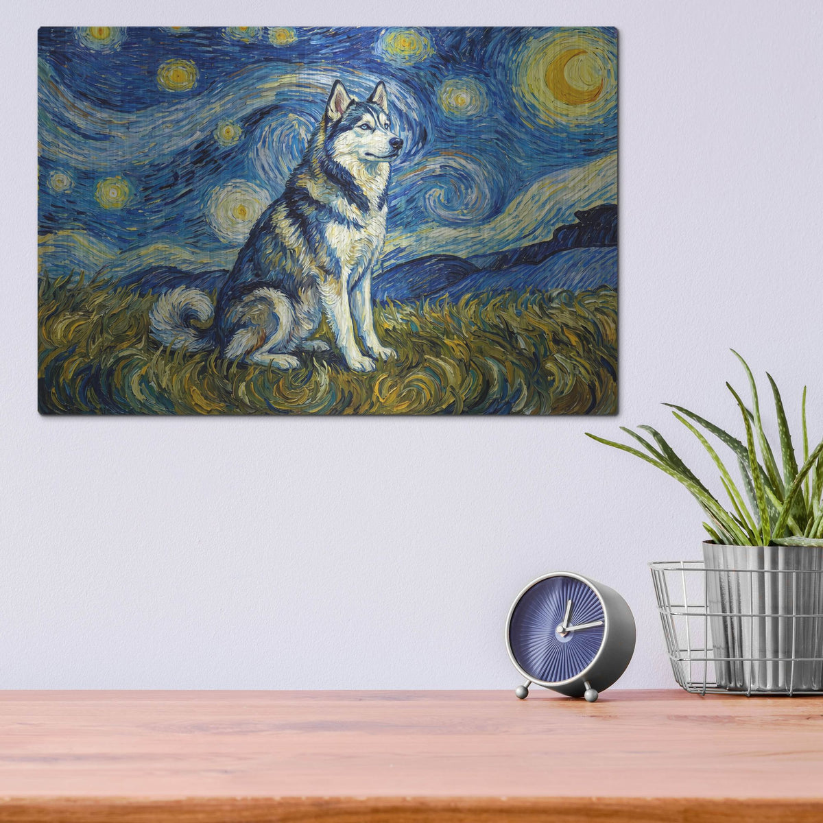 'Siberian Husky Starry Night' by Rich Monet Metal Wall Art