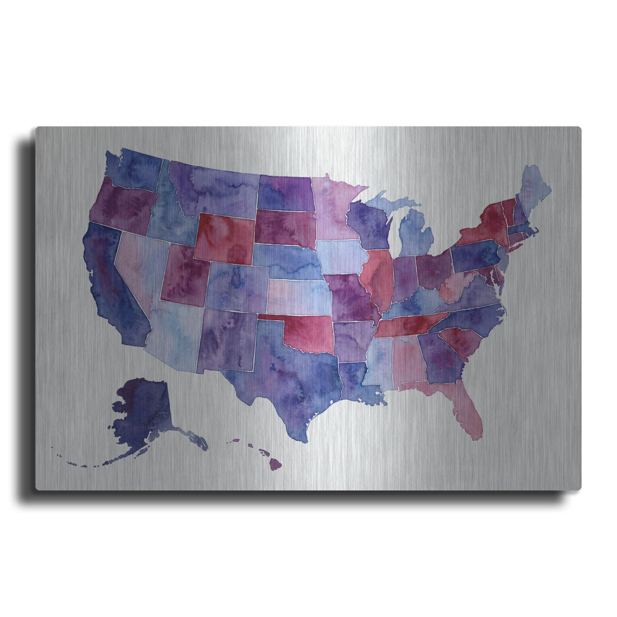 'Usa Map In Purple Watercolor' by Rich Monet Metal Wall Art