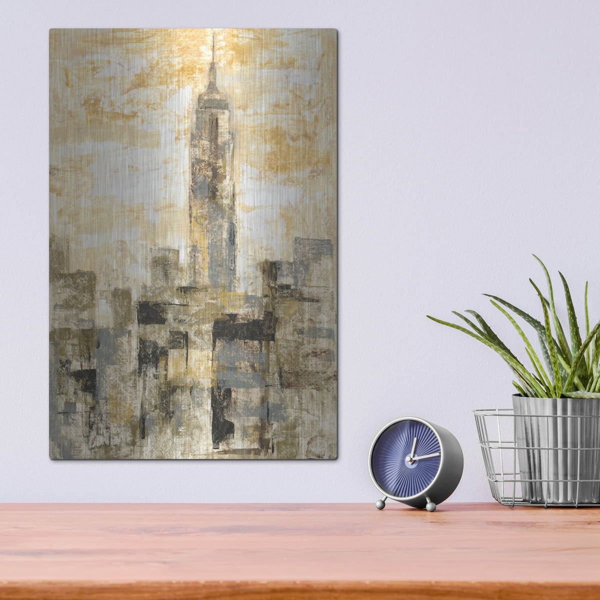 'Manhattan Gray and Gold II' by Silvia Vassileva – Metal Wall Art, 12x16 room view